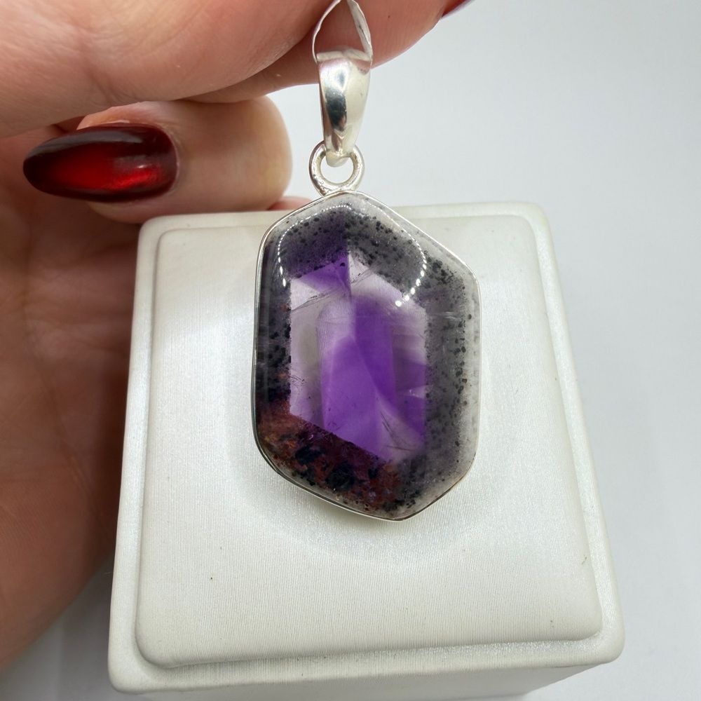 NWT 30x21mm Trapiche Amethyst Sterling silver pendant!